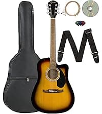 Fender FA-125CE Dreadnought Cutaway Acoustic-Electric Guitar - Sunburst Bundle with Gig Bag, Strap, Strings, Picks, and Austin Bazaar Instructional DVD