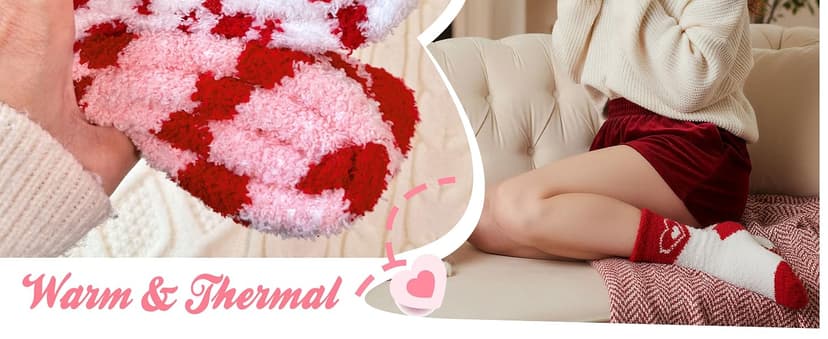 Womens Fuzzy Socks Warm Fluffy Cozy Winter Slipper Thick Fleece Heart Socks 5 Pairs B0DK1SNMFD