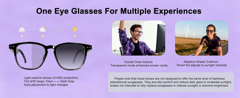 AI Smart Wireless Bluetooth Translation Glasses for Men/Women with Speakers/Bluetooth&140+ Languages Translation Sports/Travel/Drive/Busniess (C1+AI+Color Change Lenses+Black)