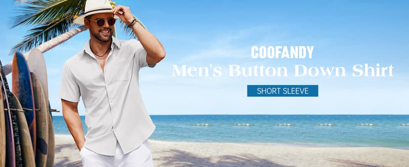 COOFANDY Men's Linen Shirts Short Sleeve Casual Shirts Button Down Shirt for Men Beach Summer Wedding Shirt