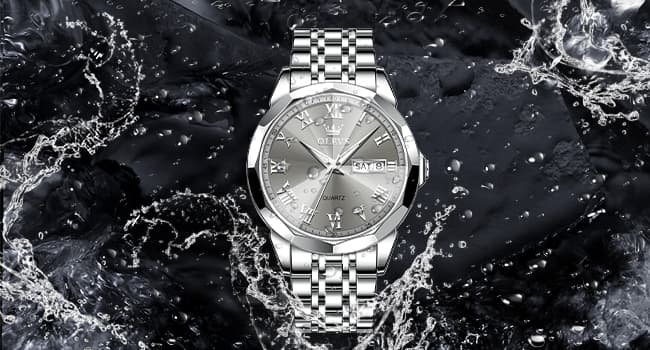 OLEVS Mens Silver Watches Luxury Waterproof Silver Watch for Men Analog Quartz Stainless Steel Men's Dress Watches Classic Casual Wrist Watch Large Face with Date Relojes para Hombres