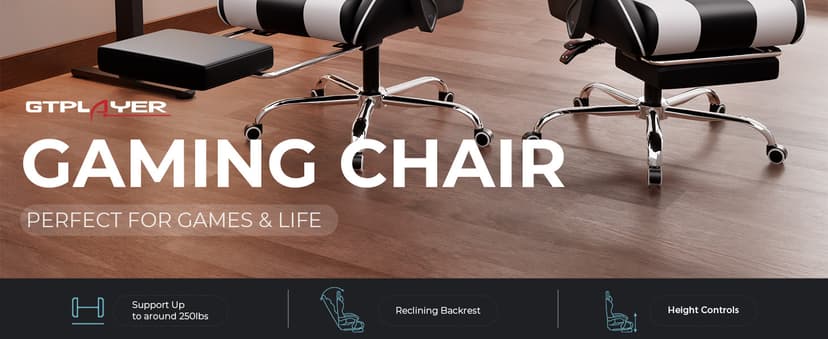 GTPLAYER Gaming Chair, Computer Chair with Footrest and Lumbar Support, Height Adjustable Game Chair with 360°-Swivel Seat and Headrest and for Office or Gaming (White)