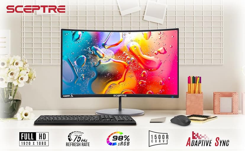 Sceptre Curved 24-inch Gaming Monitor 1080p R1500 98% sRGB HDMI x2 VGA Build-in Speakers, VESA Wall Mount Machine Black (C248W-1920RN Series)
