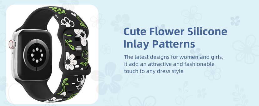 Witzon Floral Band Compatible with Apple Watch Bands For Women 40mm 41mm 38mm 42mm 44mm 45mm 46mm 49mm, Engraved Cute Flower Silicone Dressy Strap for iWatch Series 11 10 9 8 7 6 5 4 3 2 SE Ultra