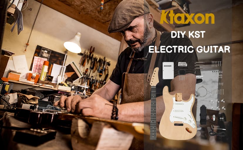 Ktaxon DIY Electric Guitar Kit with Mahogany Body, Full Size 6-String Electric Guitar Kits W/Maple Neck, Shoulder Strap, SSS Pickups, All Accessories Included, Wood Color (KST)