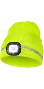 MELASA Unisex Hat with Light, USB Rechargeable Hands Free Headlamp LED Beanie, Winter Gifts for Men Dad Father Husband Him