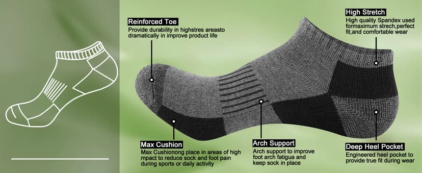 COOPLUS 12 Pack Mens Cushioned Ankle Socks, Low Cut Breathable Casual Socks (Shoe Size 6-11)