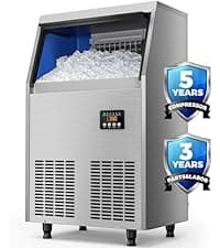 Coolski Commercial Nugget Ice Maker Machine, 100Lbs Daily Production, Under Counter Sonic Ice Machine with 20Lbs Dual Storage Bin, Pebble Pellet Ice Maker for Home, Office, Cafe, Gravity Drain