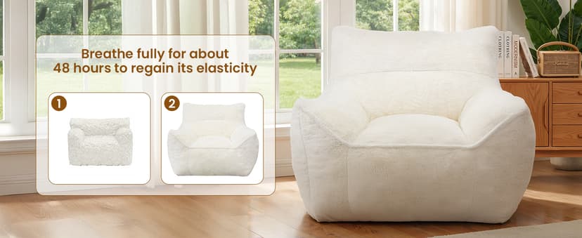 Cvortll Bean Bag Chair, Bean Bag Sofa, Faux Fur Bean Bag Chairs,with armrests and a Sturdy backrest, Suitable for Apartments, Living Rooms, bedrooms, Games, Reading (White)