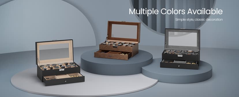 SONGMICS SONGMICS Watch Box, 12-Slot Watch Case Organizer with Large Glass Lid, 2 Layers, Removable Pillows, Metal Lock, Gift for Loved Ones, Black Synthetic Leather, Gray Lining UJWB012