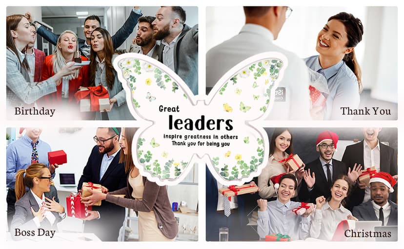 Boss Christmas Gifts, Boss Lady Gifts for Women, 5x3.8x0.5 Inch Butterfly Acrylic Plaque Decor, Birthday Retirement Leaving Going Away Boss Day Christmas Gift for Female Boss Leaders Manager
