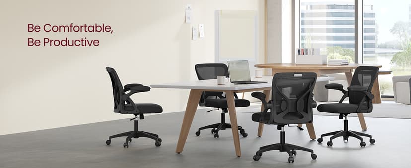 VASAGLE Ergonomic Mesh Office Chair with Adjustable Lumbar Support, 90-105° Tilt Function, Wide Seat, Flip‑Up Armrests, Computer Desk Chair for Home Office, Ink Black UOBN045BH01S