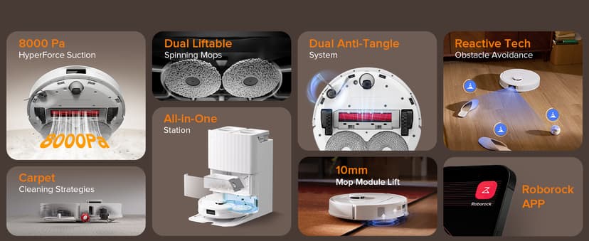 roborock Qrevo Series Robot Vacuum and Mop, 8000Pa Suction, Upgraded from Qrevo S, Anti-Tangle Brush, Smart Obstacle Avoidance, Auto Mop Washing, All-in-One Dock, 200RPM Spinning Mops, White(QV 35A)