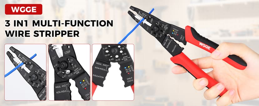 10-22 AWG Cable Stripping, Wire Crimping, Multi-Function Design, Hand Tools WGGE WG-015 Professional Wire Stripper, Wire Cutter and Wire Crimper 8-inch B073YG65N2