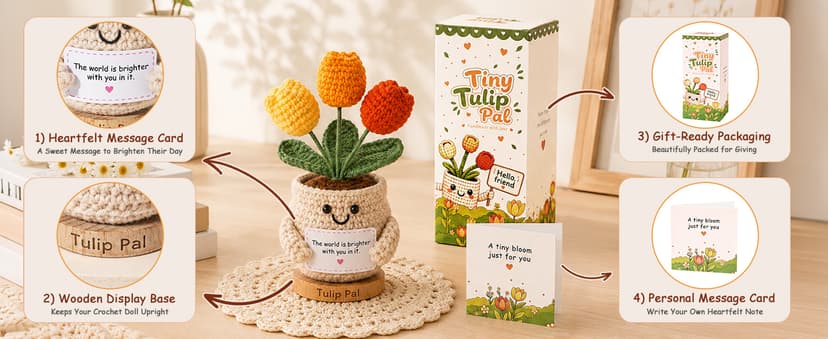 Positive Crochet, Appreciation Gifts for Coworkers, Employees, Boss, Friends, Nurses, Teachers, Retirement, Farewell (Orange) INSPRING Thank You Gifts for Women, Emotional Support Crochet Tulips Flower B0HC3DHJYS