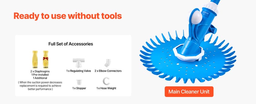 VEVOR Suction Pool Cleaner, Automatic Pool Vacuum Cleaner, Suction Side Automatic Pool Cleaner, Suction Vacuum Pool Sweeper with 12 Hoses, for In-ground Pool and Above-Ground Pool Up to 20 x 35 ft