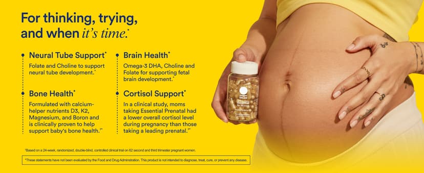 Ritual Essential for Women Prenatal Multivitamin: Folate & Choline for Neural Tube Support, Omega-3 DHA for Fetal Brain Development, Iron, Calcium-Helper D3 & K2, Non-GMO, Vegan, Citrus, 30 Days