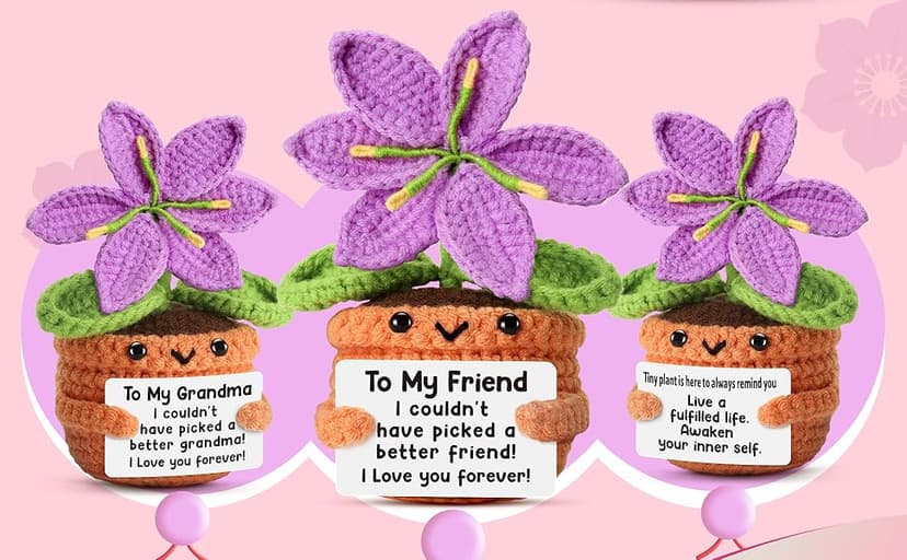 Handmade Friendship Crochet Purple Lily Flower Doll with Appreciation Card – To My Friend Gift for Best Friend Woman, BFF, Bridesmaid, Coworker, Her – Graduation, Birthday, Wedding, Christmas