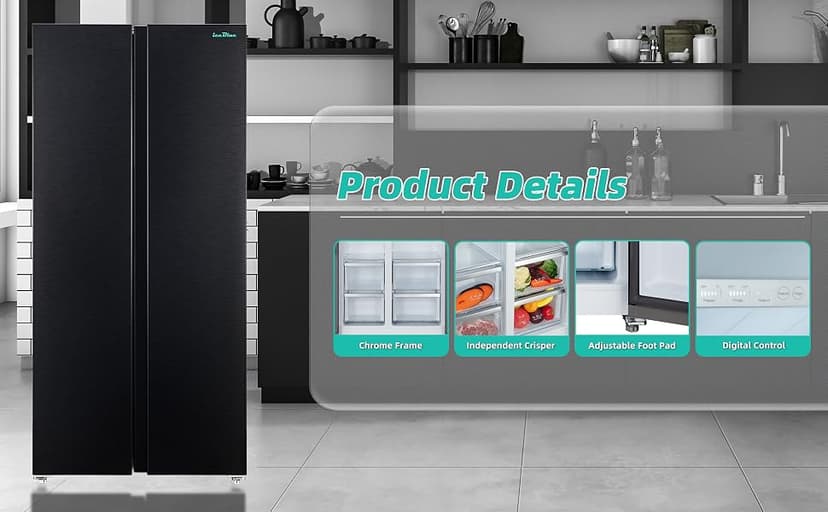 Iceblue 15.6 Cu.Ft. Side-by-side Refrigerators, 33" Full Size Refrigerator, Zoning Temperature Control Beverage Refrigerator with Freezer, Frost Free Beverage Fridge - Black Stainless Steel
