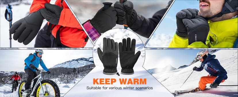 Hiramex Winter Windproof Gloves Men Women, Waterproof Warm Ski Gloves for Cold Weather, Touch Screen Snow Warm, Running Driving Cycling