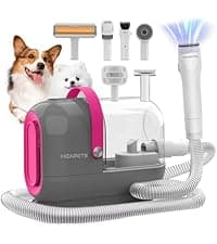 Dog Grooming Vacuum Kit - 3L Vacuum with 7 Tools, Low Noise Electric Clipper and Brush for Pet Shedding at Home, White