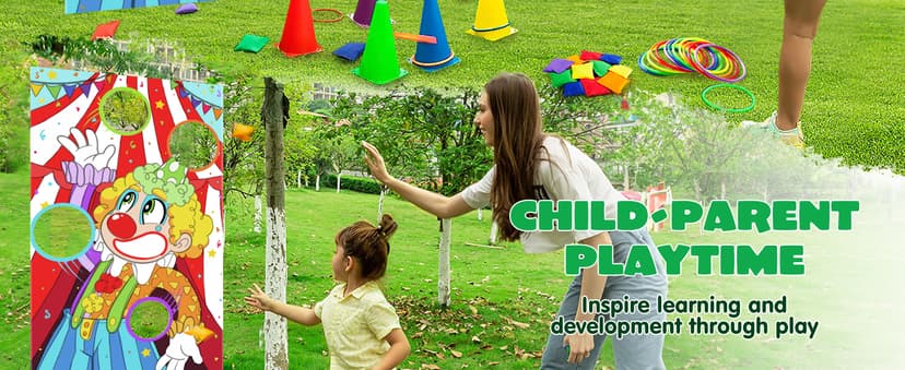 JOYIN 31PCS 3 in 1 Carnival Games, Easter Ring Toss Yard Set, Bean Bags, Cones - Outdoor Toys for Toddlers & Kids, Children's Indoor Play, Family Fun, Kids Party Cornhole Set, Lawn Games