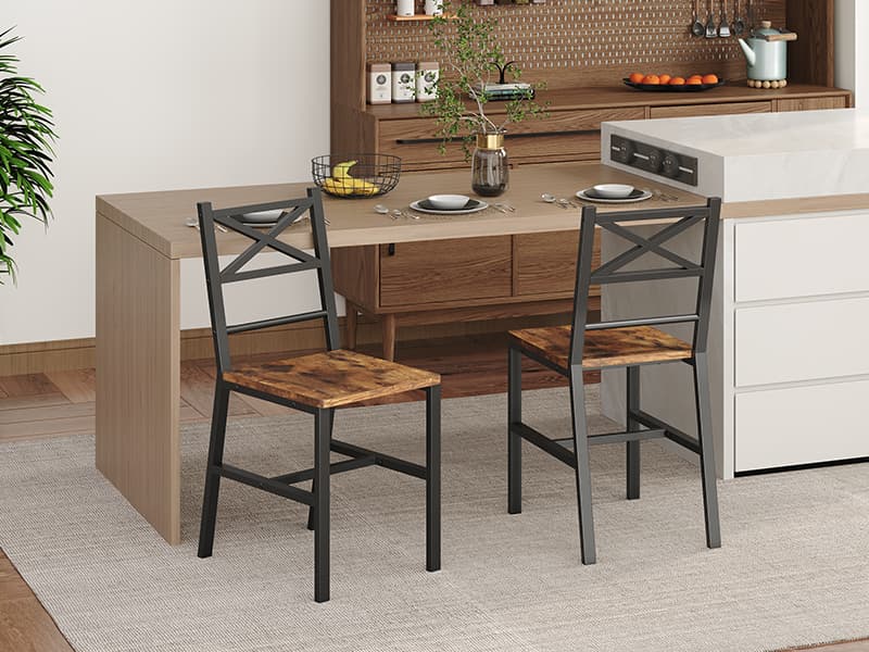 MAHANCRIS Dining Chair Set of 2, Rustic Wooden Kitchen Chairs with Backrest, Farmhouse Dining Chairs for Kitchen, Industrial Style Chair with Metal Frame, Easy Assembly, Rustic Brown TBHR1001