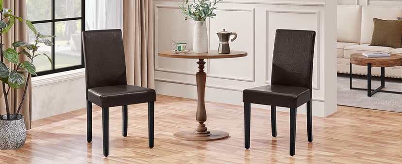 Yaheetech Dining Chairs Set of 4 PU Leather Dining Room Chairs with Waterproof Surface and Wood Legs for Kitchen Restaurant and Living Room, Dark Brown