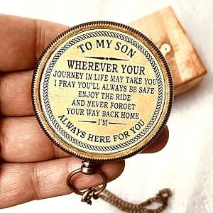 Gift for Son from Mom Dad | Engraved Compass 2" - Father to Son Gifts, Mom to Son Gifts for Graduation 2025, Birthday Baptism Confirmation Communion