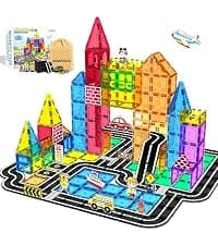 Magnetic Tiles - Road Set, Magnetic Building Blocks, Preschool Montessori Toys Gift for 3+ Year Old Boys and Girls, Sensory Christmas Toys for Kids Aged 3-5 and 4-8, Ideas for Toddler with Autism