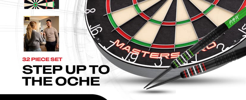 Winmau Darts - Masters Pro Premium Bristle Dartboard Set - Includes Dart Board, Darts, Flights, Shafts and Oche Strip - Professional Steel Tip Darts & Dart Board for Adults