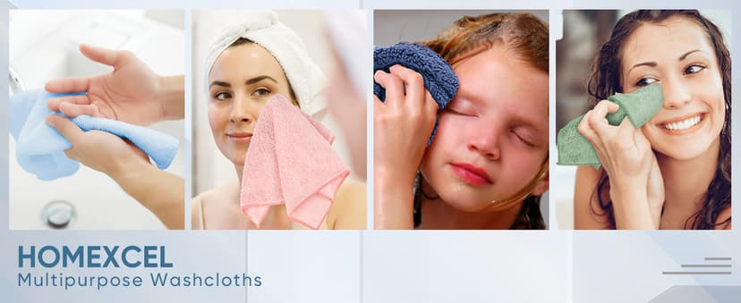 HOMEXCEL Microfiber Washcloths 12 Pack, Highly Absorbent and Soft Face Towel, Multi-Purpose Wash Cloths for Bathroom, Gym, Hotel, Spa and Kitchen, Multicolor 12x12 Inch