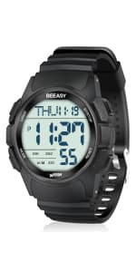 Beeasy Men Digital Sports Watch,Waterproof Watch with Stopwatch Countdown Timer Alarm Function Dual Time Rubber Strap Wrist Watch for Men/Student