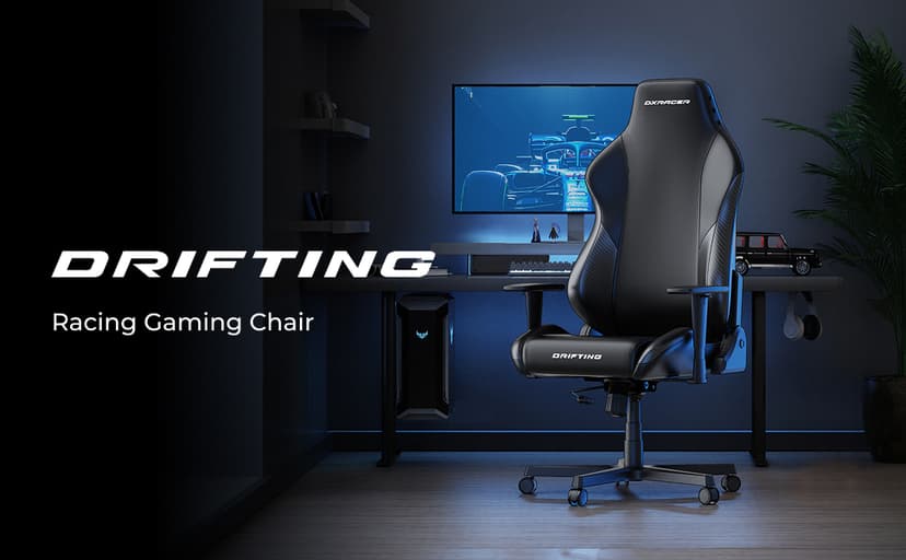 DXRacer Drifting L Ergonomic Video Gaming Chair with Lumbar Support and Headrest, Office Reclining Computer Chair for Adults (EPU Leatherette, Zero)
