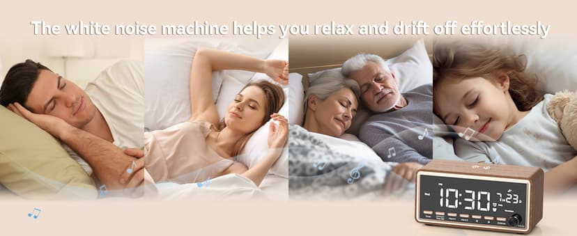 Digital Alarm Clocks Radio for Bedrooms,FM Radio & White Noise Sound Machine with Timer,Bluetooth Speaker,Dual Alarm Clock with Wireless Charging,Dimmable Big LED Display,Holiday Gifts for Men Women