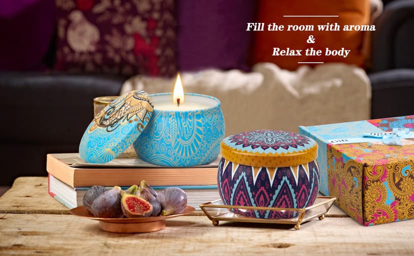 Scented Candles Gift Set, 8% Essential Oil, 4 Pack Aromatherapy Candle, Stress Relief Gifts for Women,120H Burning, Candles for Home Scented, Ideal for Birthday, Christmas, Thanksgiving, Mother's Day