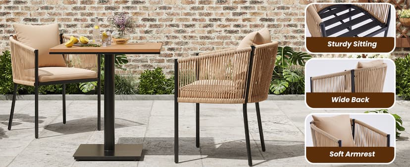 Soohow Rattan Outdoor Patio Dining Chairs Set of 6, Woven Wicker Chairs with Cushions, All Weather Ergonomic Comfort, for Balcony, Backyard and Poolside