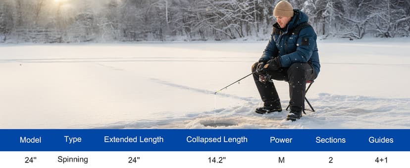 Goture Ice Fishing Rod and Reel Combo with Carry Bag, 24''Medium Spinning Ice Fishing Pole, 58Pcs Jigs & Lures with Storage Box, Line,Fish Gripper, Pliers and Tools for Trout Bass Walleye