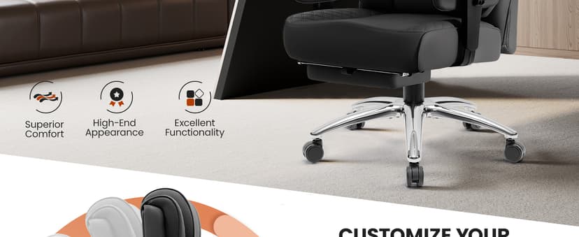 BestGlory Office Desk Chair, Big and Tall Leather Gaming Chair with Footrest, Wide Ergonomic Comfy Executive High-Back Reclining Computer Chairs, Swivel Rolling Wheels and Padded Lumbar Support, Black