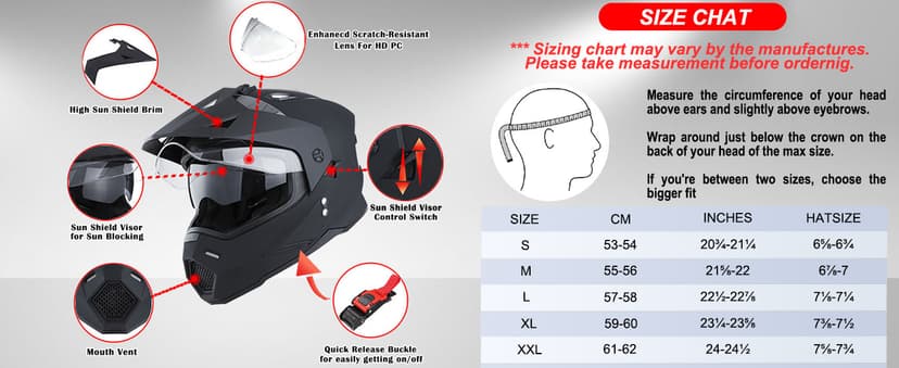 1Storm Dual Sport Motorcycle Motocross Off Road Full Face Helmet Dual Visor: HF802