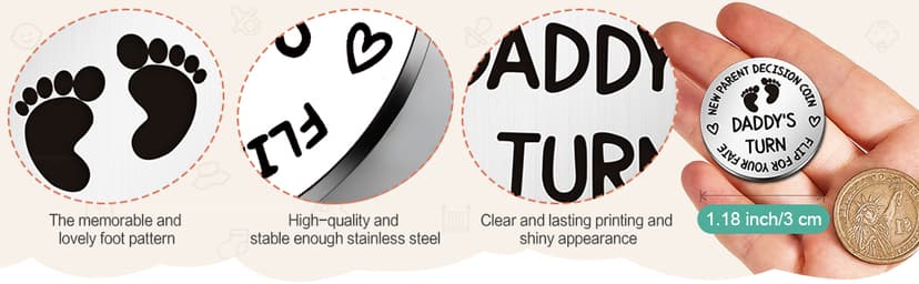 Hicarer 2 Pcs Funny Baby Gift New Parents Decision Coin New Mom Gifts Double Sided Decision Making Coin New Pregnancy Gift for First Time Mom Dad Push Present for Christmas(Silver and Black) B098QGPPJ6