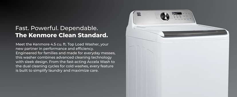 Kenmore 4.5 cu. ft. Top Load Washer with Triple Action Impeller for Tough Dirt & Stains - Reduce Laundry Time with Accela Wash & Express Wash - LED - White