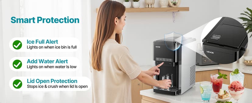 VEVOR Water Dispenser with Ice Maker, 3-in-1 Countertop Water Dispenser, 35 LBS/24H, 12 Cubes/7 Min Fast Ice Making with 4 LBS Storage, Bullet/Crushed ICES & Cold-Water, for Home, Kitchen, Party