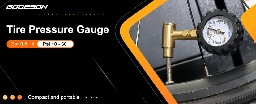 GODESON Bike Tire Pressure Gauge - Dual Head for Schrader & Presta Valves,0-60 PSI / 4 BAR Range, 1.5-Inch Dial with Gear Protection Sleeve - Suitable for MTB, Road, E-Bikes and Motobike