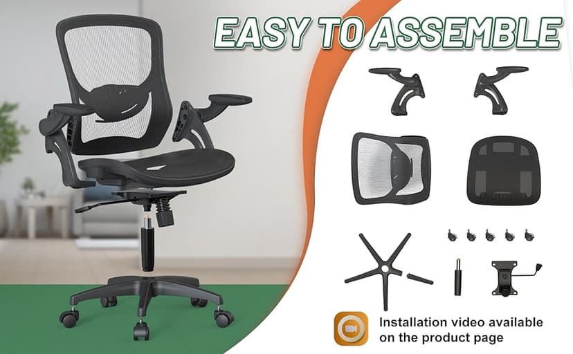 Ergonomic Comfy Mesh Home Office Computer Desk Chair with Height Adjustable Lumbar Support with Flip up Arms for Adult