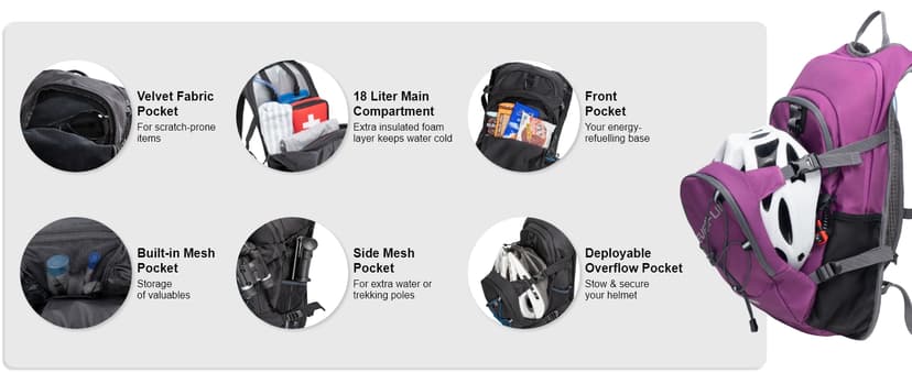 Everfun Hydration Backpack 18L with Water Bladder 2L/3L Hiking Water Backpack Women Men Hydration Pack Insulated Lightweight Day Hydropack with Storage for Hiking, Biking, Running, Festival