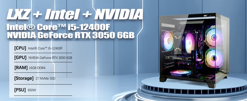 LXZ Gaming PC Desktop, I5-12400F, 2.5GHz, GeForce RTX 3050 6GB, 16GB DDR4 RAM, 1TB NVME SSD, for Gaming and Work, Black