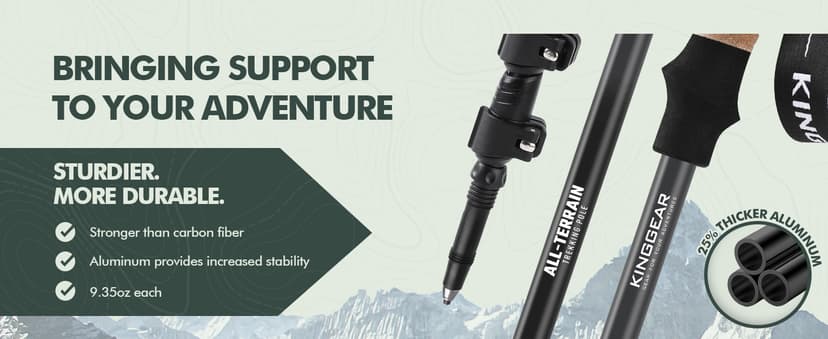 KINGGEAR Nordic Walking Stick, TP1 Hiking Poles Retractable Lightweight 7075 Aluminum, Trekking Poles with Flip Lock, Natural Cork and EVA Grip, 2pc Hiking Gear