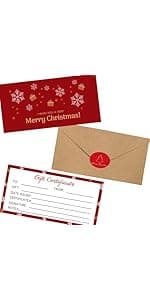 30 Pack Gift Certificates for Business with 30 Kraft Envelopes 30 Stickers for Holiday Christmas Small Business Restaurants Spa Beauty Makeup Hair Salon