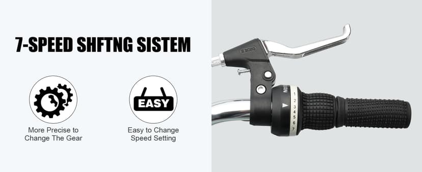 26" Cruiser Bike Commuter Bike 7 Speed Women's Bicycle Beach Cruiser with Ergonomic Upright Design, Adjustable Saddle, Dual Fenders & V Brake and High Carbon Steel Frame